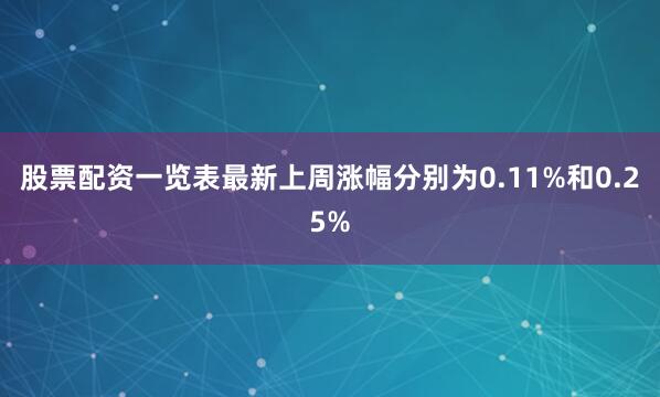 股票配资一览表最新上周涨幅分别为0.11%和0.25%